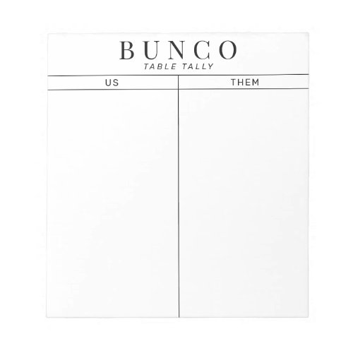 Simple Black and White Bunco Table Tally Notepad