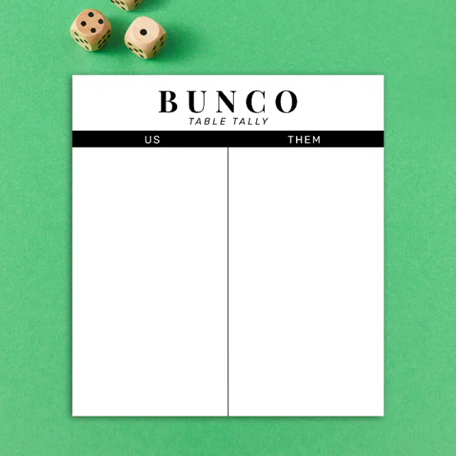 Score Table For Notepad Simple Black and White Bunco Table Tally Notepad | Zazzle