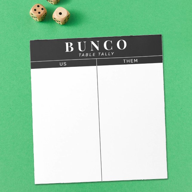 Simple Black and White Bunco Table Tally Notepad (simple white with black accents Bunco dice game table tally tear off sheet notepad)