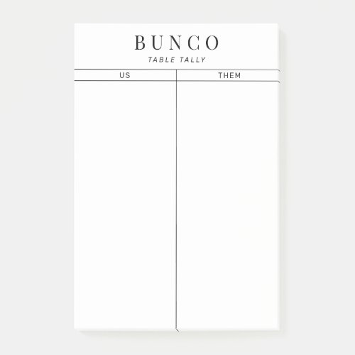 Simple Black and White Bunco Table Tally Post_it Notes