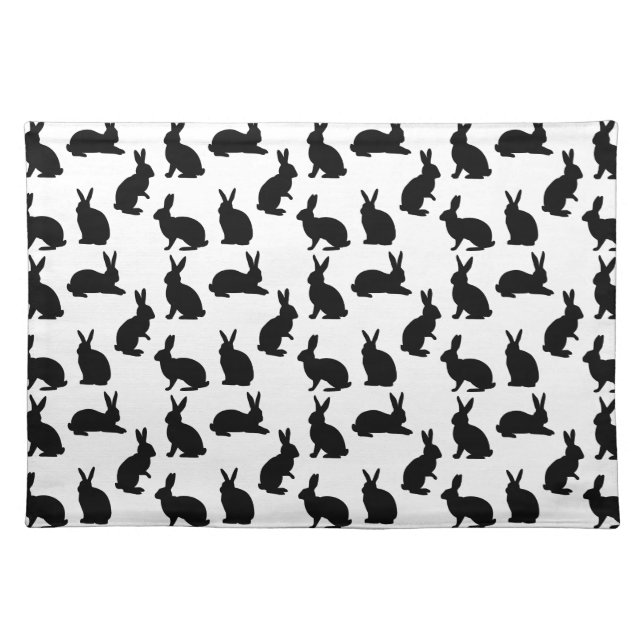 Simple Black And White Bunny Pattern For Easter Cloth Placemat (Front)