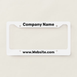 Simple Black and White Business Name Website License Plate Frame