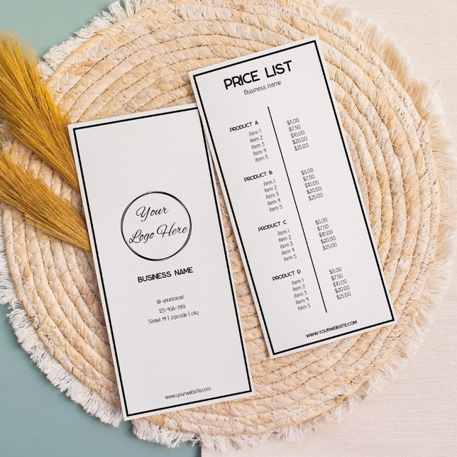 Simple black and white business price list rack card (Creator Uploaded)