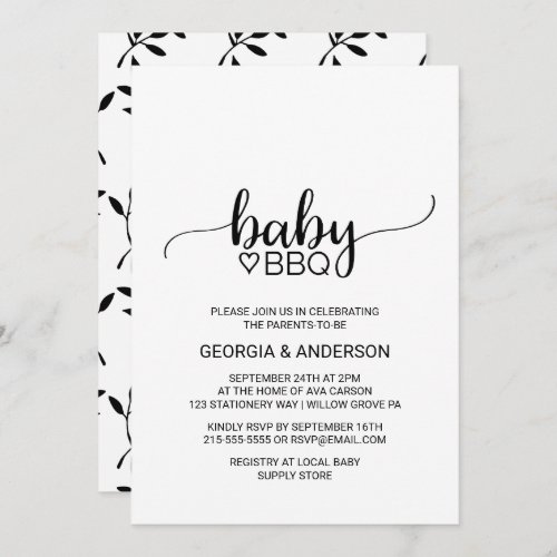 Simple Black and White Calligraphy Baby BBQ Invitation
