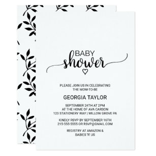 Neutral Black White Baby Shower Invitations Zazzle Simple Black And White Calligraphy Baby Shower Invitation