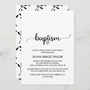 Simple Black and White Calligraphy Baptism Invitation