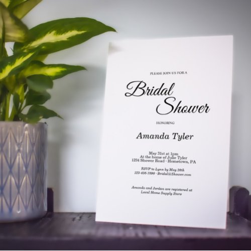 Simple Black and White Calligraphy Bridal Shower Invitation