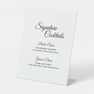 Simple Black and White Calligraphy Cocktail Menu Pedestal Sign