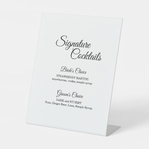 Simple Black and White Calligraphy Cocktail Menu Pedestal Sign
