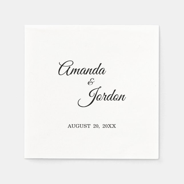 Simple Black and White Calligraphy Cocktail Napkins (Front)