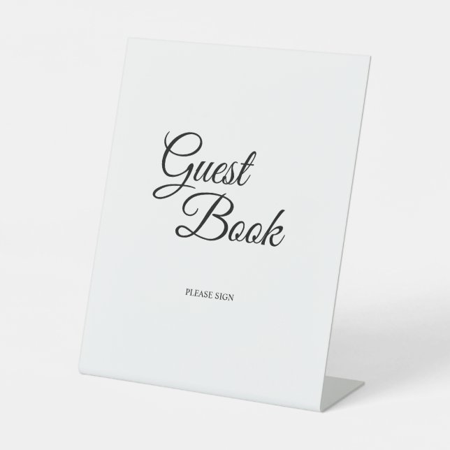 Simple Black and White Calligraphy Guest Book Pedestal Sign (Front)