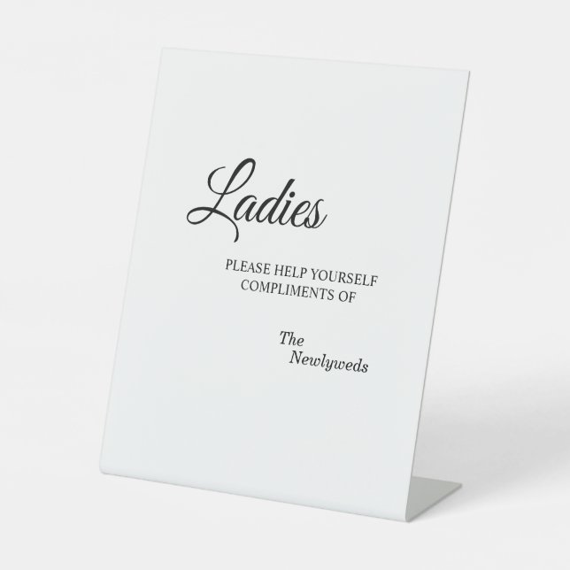 Simple Black and White Calligraphy Ladies Bathroom Pedestal Sign (Front)