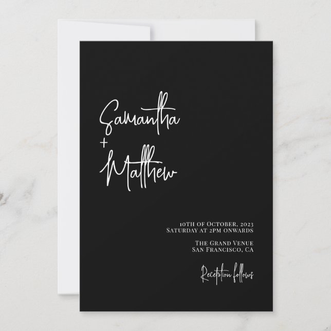 Simple Black and White Calligraphy Moody Wedding Invitation (Front)