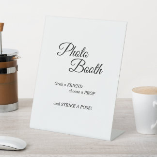 Simple Black and White Calligraphy Photo Booth Pedestal Sign