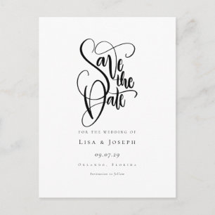 Simple Black and White Calligraphy Save the Date Announcement Postcard