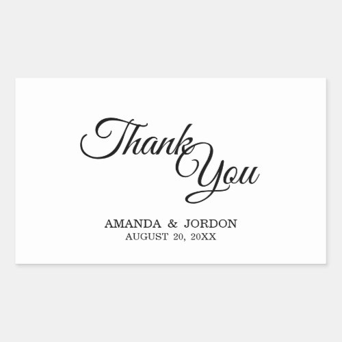 Simple Black and White Calligraphy Thank You Rectangular Sticker