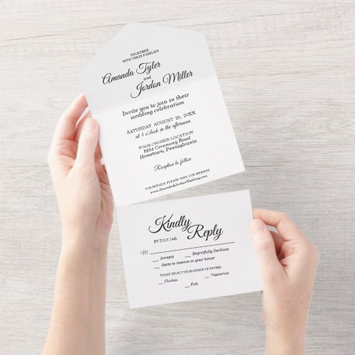Simple Black and White Calligraphy Wedding All In One Invitation