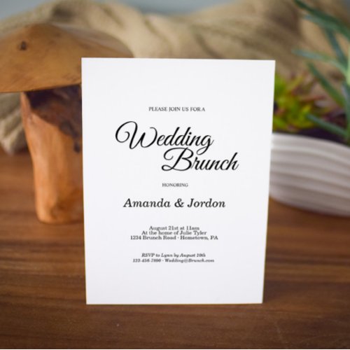 Simple Black and White Calligraphy Wedding Brunch Invitation