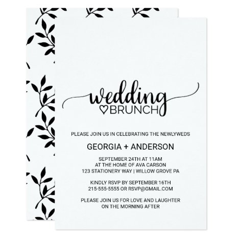 Simple Black and White Calligraphy Wedding Brunch Invitation