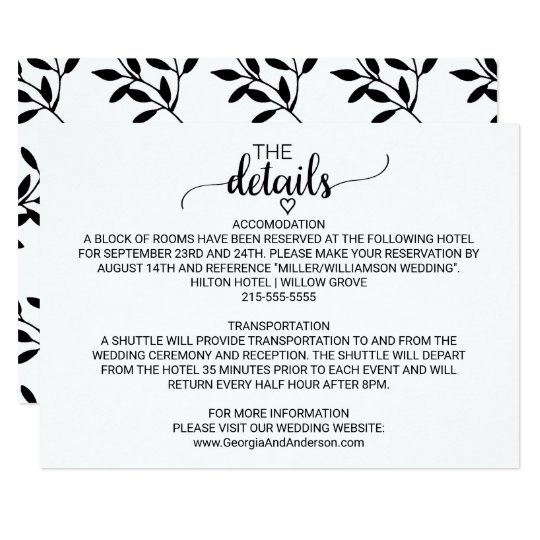 Simple Black And White Calligraphy Wedding Details Card Zazzle Simple Black And White Calligraphy Wedding Details Card
