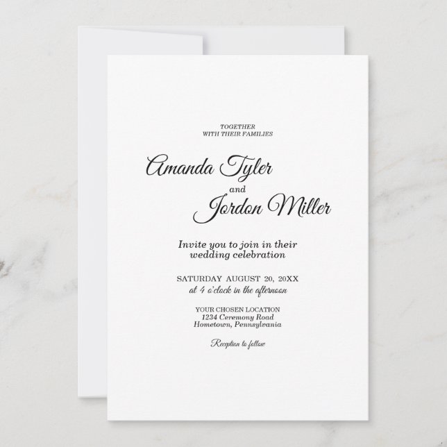 Simple Black and White Calligraphy Wedding Photo Invitation (Front)
