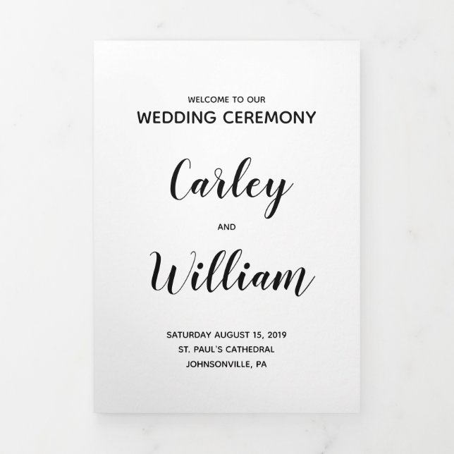 Simple Black and White Calligraphy Wedding Program (Cover)