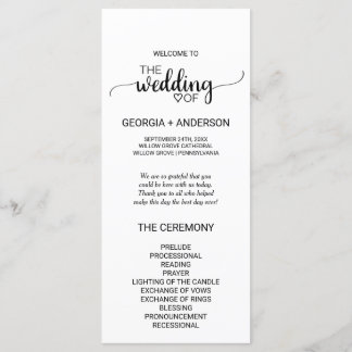 Simple Black and White Calligraphy Wedding Program