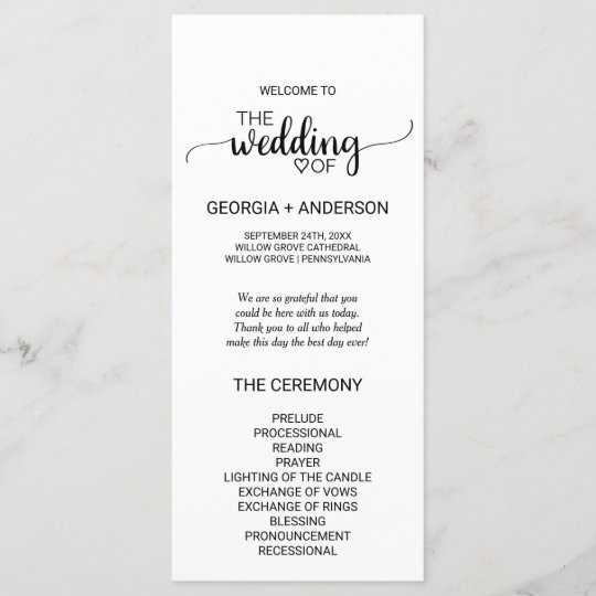 Simple Black And White Calligraphy Wedding Program Zazzle Com