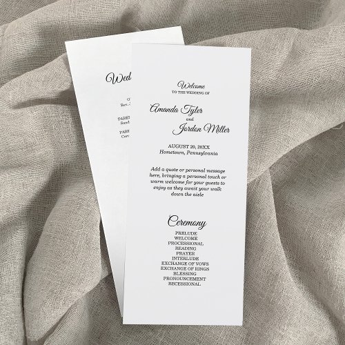 Simple Black and White Calligraphy Wedding Program