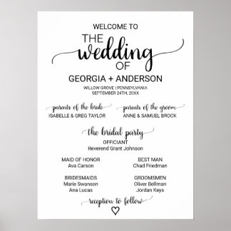Simple Black And White Calligraphy Wedding Program Poster Simple Black And White Calligraphy Wedding Program Poster