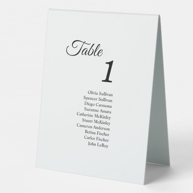 Simple Black and White Calligraphy with Guests Table Tent (Back)