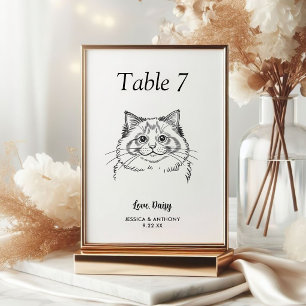 Simple Black and White Cat Wedding Table Number