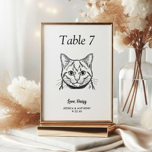 Simple Black and White Cat Wedding Table Number