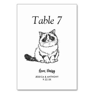 Simple Black and White Cat Wedding Table Number