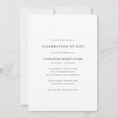 Simple Black and White Celebration of Life Invitation