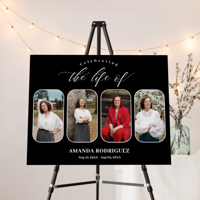 Simple Black and White Celebration of Life Photo  Foam Board (In Situ (Stand))