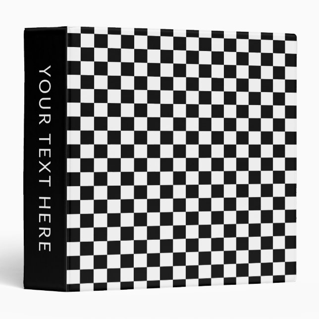 Simple Black and White Checkerboard Pattern 3 Ring Binder (Front/Spine)