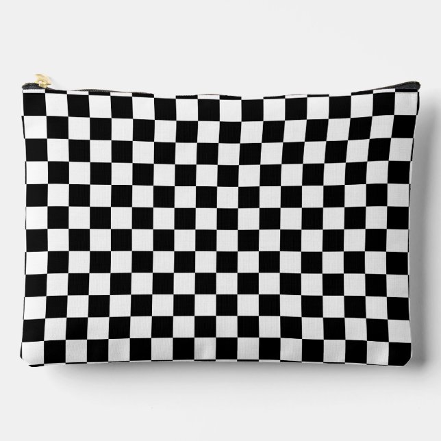 Simple Black and White Checkered Pattern Accessory Pouch (Front)