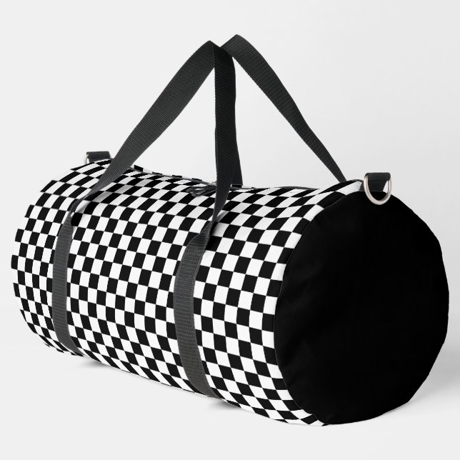 Simple Black and White Checkered Pattern Duffle Bag (Left Corner)