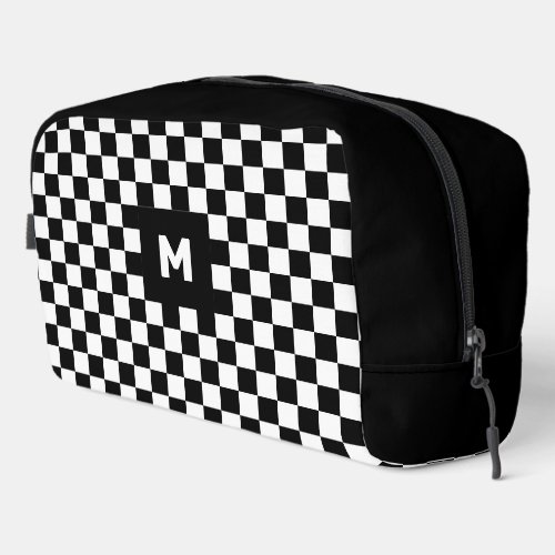 Simple Black and White Checkered Pattern Monogram Dopp Kit