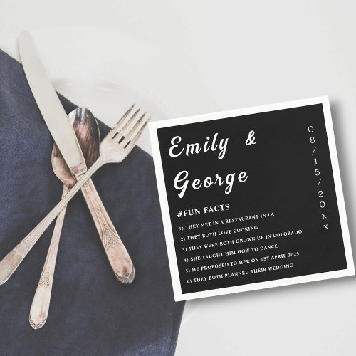 Simple Black And White Chic Fun Facts Wedding Napkins
