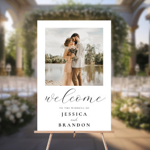 Simple Black and White Chic Photo Wedding Welcome Acrylic Sign