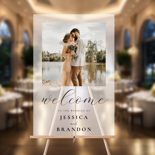 Simple Black and White Chic Photo Wedding Welcome Acrylic Sign