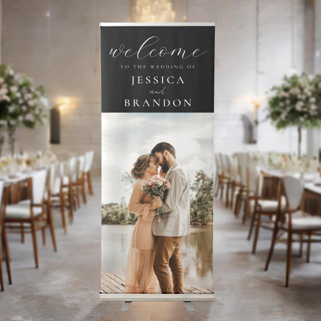 Simple Black and White Chic Photo Wedding Welcome Retractable Banner (Creator Uploaded)