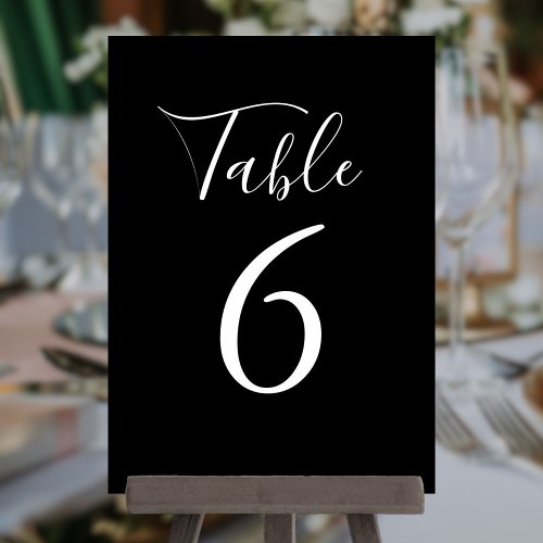 Simple Black And White Chic Script Table Number