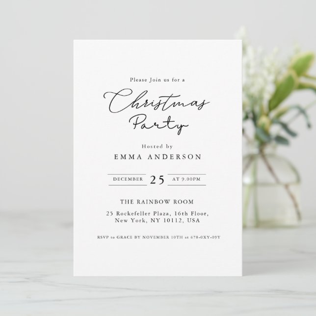 Simple Black and White Christmas Party Invitation (Standing Front)
