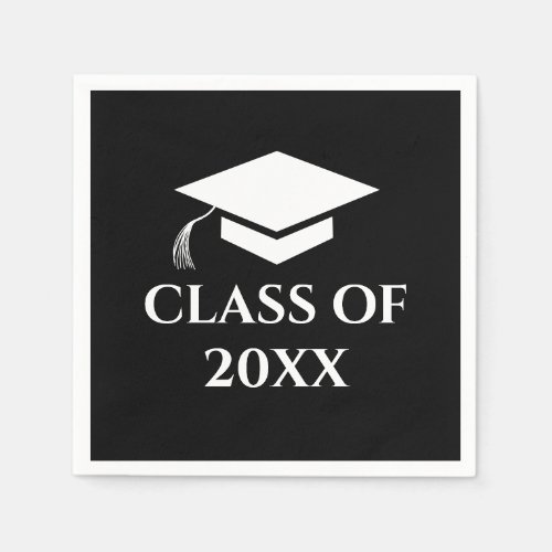 Simple Black and White Class of Graduation Year Na Napkins