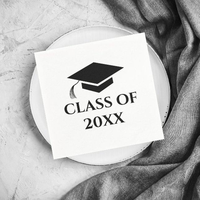 Simple Black and White Class of Graduation Year Napkins (Simple Black and White Graduation Class Graduation Party Napkins.)