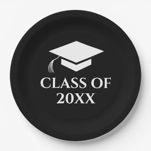 Simple Black and White Class of Graduation Year Paper Plates