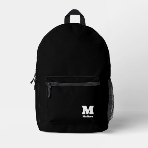 Simple Black and White Classic Retro Monogram Name Printed Backpack